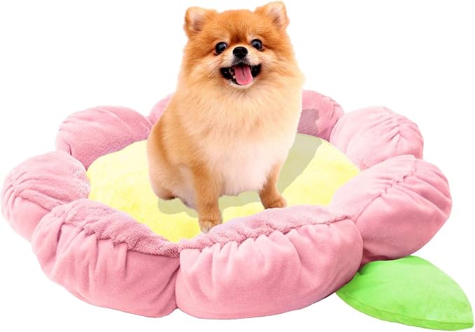 TONBO Soft Plush Small Cute and Cozy Pastel Pink Flower Dog Cat Bed, Washer and Dryer Friendly, (Pastel Pink) by TONBO