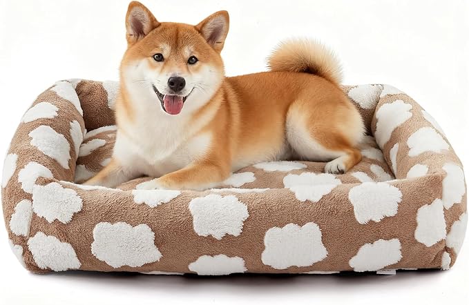 JOEJOY Large Dog Beds Large Sized Dog, Rectangle Washable Orthopedic Pet Bed with Removable Zipper Cover, Cute Soft Calming Puppy Pet Bed with Jacquard Shaggy Plush & Non Skid Bottom by JOEJOY