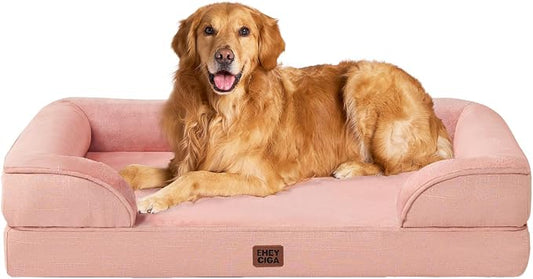 EHEYCIGA Orthopedic Extra Large Dog Bed, Waterproof Washable XL Pet Bed 44" | Non-Slip Bottom and Egg-Crate Memory Foam Big Dog Couch Bed with Washable Removable Cover, Dusty Pink, 44Inch by EHEYCIGA