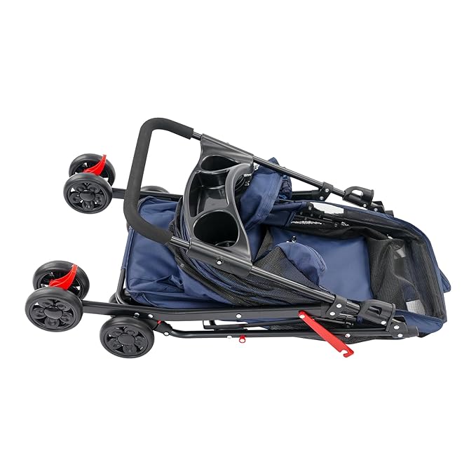 Dog Stroller with Casters, 40LBS Capacity Foldable Cat Pet Stroller with Storage Basket&Cup Holder, Foam Handle, Steel Frame for Small Medium Dogs Cats(Blue)