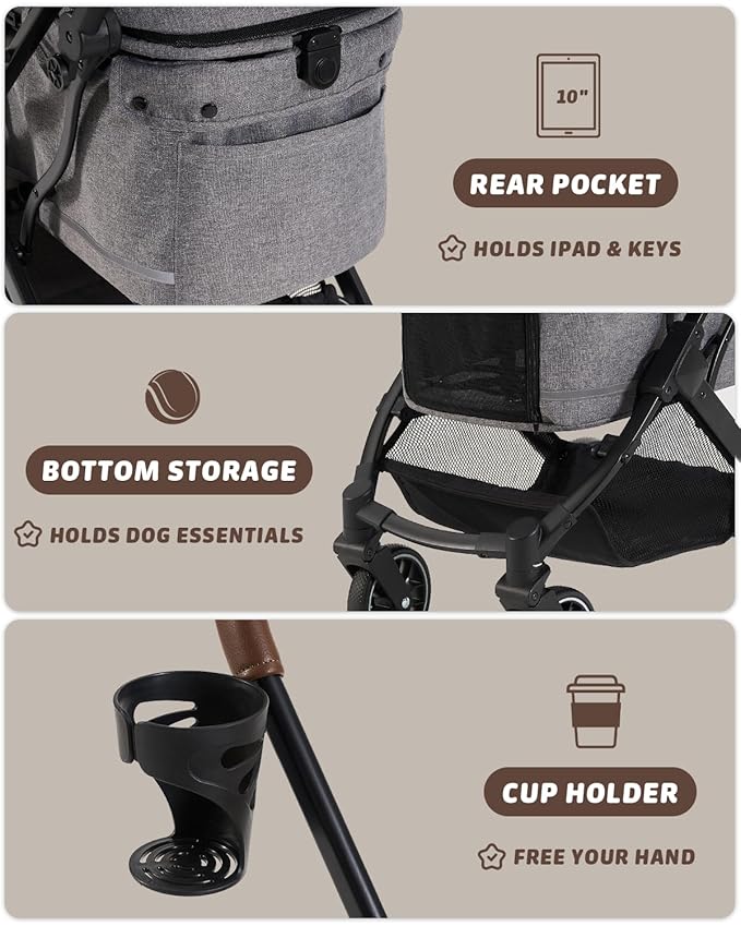 HITTITE Pet Stroller with Weatherproof Cover, All-Terrain 4-Wheel Cat & Dog Stroller with Adjustable Canopy, Foldable Dog Strollers with Storage Basket for Small to Medium Dogs Up to 55 lbs.