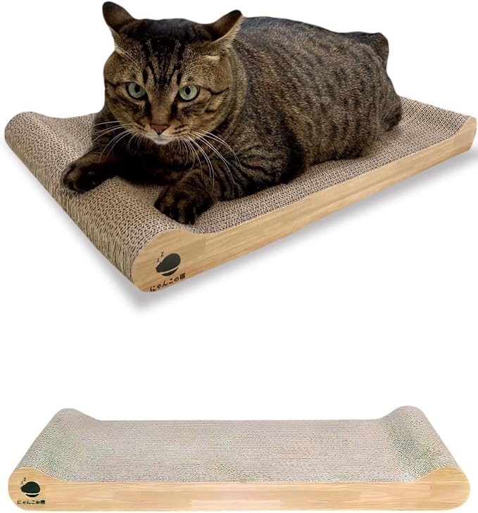 NyankonoYado No Mess & 1-Year Durable Cat Scratcher, Cardboard Scratch pad Bed Vet-Approved, Extra-Wide Reversible Cardboard, High Durability & Low Debris, for Large or Overweight Cats, Indoor by %E3%81%AB%E3%82%83%E3%82%93%E3%81%93%E3%81%AE%E5%AE%BF