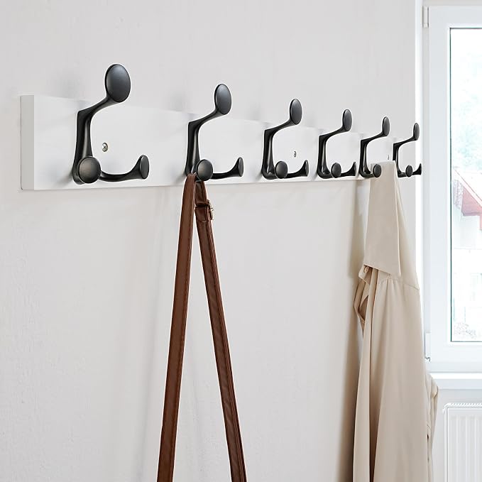 SKOLOO 39-Inch White Wood Coat Rack Wall Mount with 6 Triple Hooks - Ideal for Family Entrances, Classrooms, and Pet Supplies Storage - Perfect Coat Hooks for Wall, Pack of 2 - Image 3