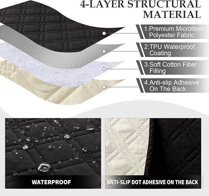 Genina L Shape Couch Cover, Sectional Couch Chaise Covers, Waterproof Washable Sofa Covers for Left L Shape Chaise Lounge, Anti-Slip Sofa Slipcovers for Dogs Cats Pet Friendly(Black) - Image 4