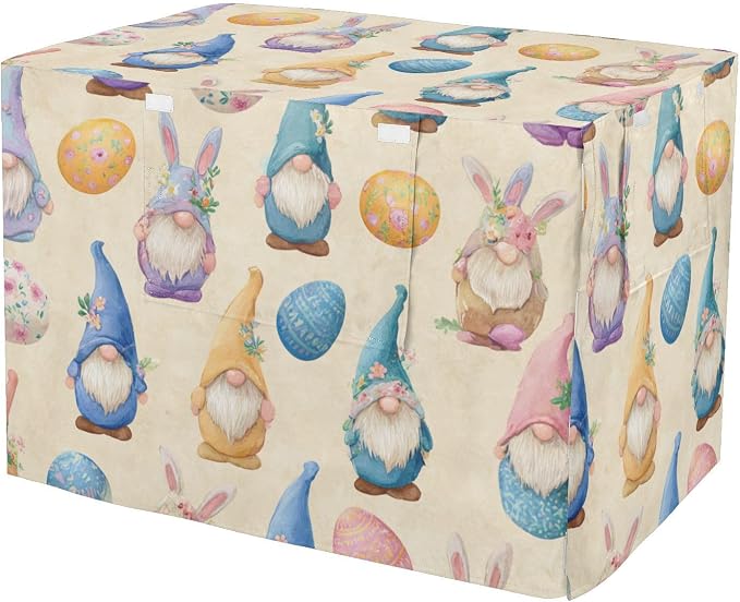 Dog Crate Cover Kennel Cover for Dog Cages Breathable for Wire Cage Indoor Outdoor Easter Gnomes Eggs Beige by QwThum