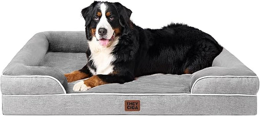 EHEYCIGA Orthopedic XXL Dog Bed, Waterproof Washable XL Big Pet Bed 52" | Non-Slip Bottom and Egg-Crate Memory Foam Extra Large Pet Couch Bed with Washable Removable Cover, Grey by EHEYCIGA