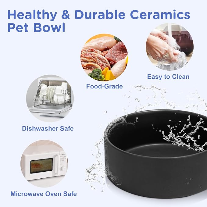 SPUNKYJUNKY Elevated Dog Bowls Ceramic, 7.3'' Dogs Food Water Bowls Raised with Non-Slip Bamboo Stand for Medium to Large Sized Breed Microwave Dishwasher Safe - 42 OZ,Black - Image 5