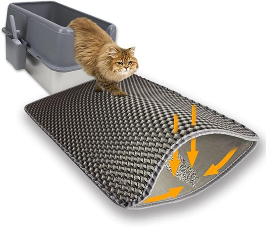 Cat Litter Box Mat Double Layer Trapping Mat Easy-Clean Waterproof Urine Proof(Gray 30x22in) by Unknown