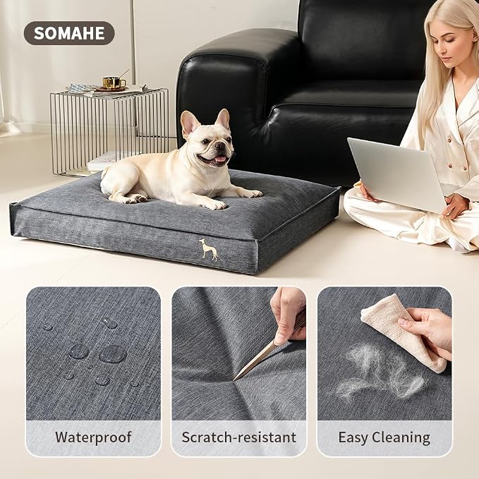 SOMAHE Waterproof Orthopedic Dog Bed, Washable, Medium 27.6x20x4 Green | Indoor/Outdoor Ready: washable Oxford cover, TPU liner, 45D support for crates, car rides, patios, and porches. - Image 3
