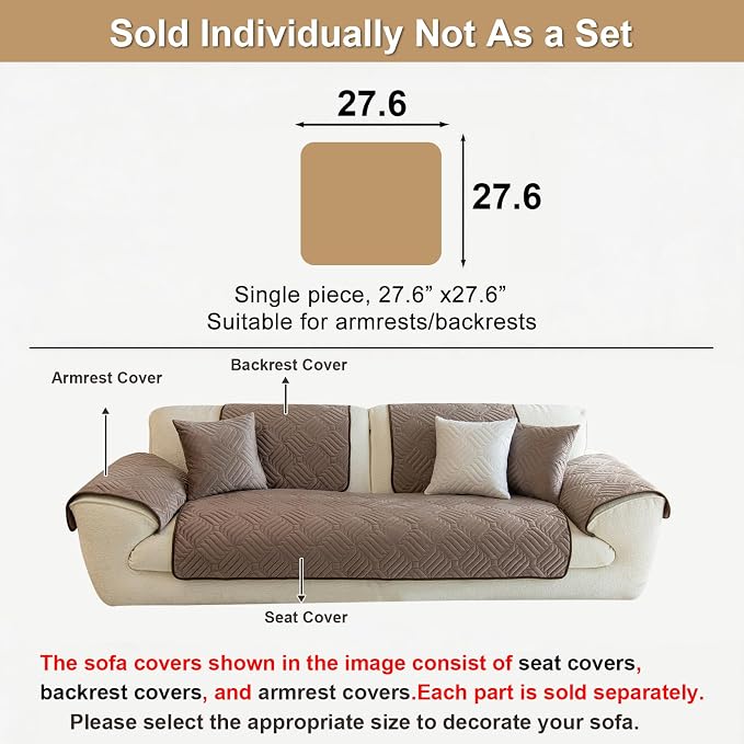 Velvet Couch Arm Rest Covers for Sofa Washable(27.6"x27.6") | Soft Sofa Cover for Armrest, No Shedding Dark Brown Couch Covers, Pet Friendly Non Slip Couch Protector Cover for Dogs - Image 6