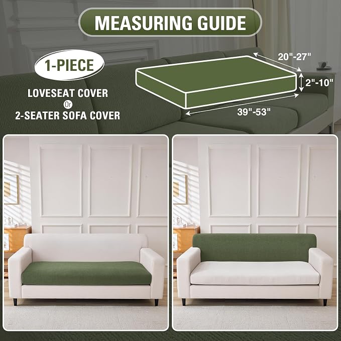 Couch Cushion Covers Loveseat Cover or 2 Seat Sofa Cover Stretch Couch Cover Washable Soft Seat Covers Furniture Protector Sofa Slipcovers for Pets(Green, Loveseat Cover) - Image 2