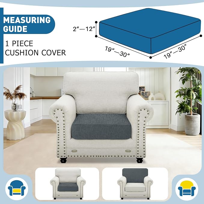 MAXIJIN Waterproof Couch Cushion Covers Individual Chair Seat Cushion Cover Stretch Sectional Sofa Slipcovers with Elastic Bottom for Dogs Pets (1 Piece for Seat or Backrest, Dark Gray) - Image 2