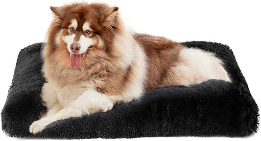 EHEYCIGA Fluffy Dog Crate Bed, Plush Extra Large Plus Dog Pillow, Black | Xlarge Calming Anti Anxiety Plush Faux Fur Mat for Large size dogs, Washable Soft Warm Plus Dog Pad with Non-Slip Bottom by EHEYCIGA