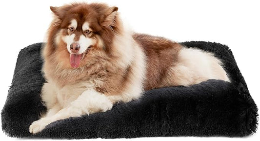 EHEYCIGA Fluffy Dog Crate Bed, Plush XX Large Dog Pillow, Black | Xlarge Calming Anti Anxiety Plush Faux Fur Mat for Large size dogs, Washable Soft Warm Dog Pad with Non-Slip Bottom by EHEYCIGA