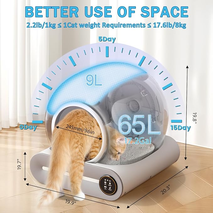 SUANPOT Self Cleaning Cat Litter Box, Automatic Robot Box for Multiple Cats, Smart Self Cleaning with Safety Protection, APP Control, Deodorization and Sterilization, Matte White - Image 2