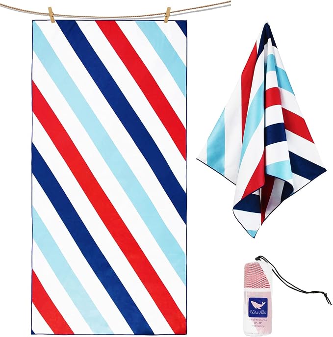 Whale Flotilla Large Quick Dry Beach Towel (30"x60"), Microfiber Sand-Free Beach Towels, Super Absorbent Compact Pool Travel Accessories, Navy by WHALEFLOTILLA