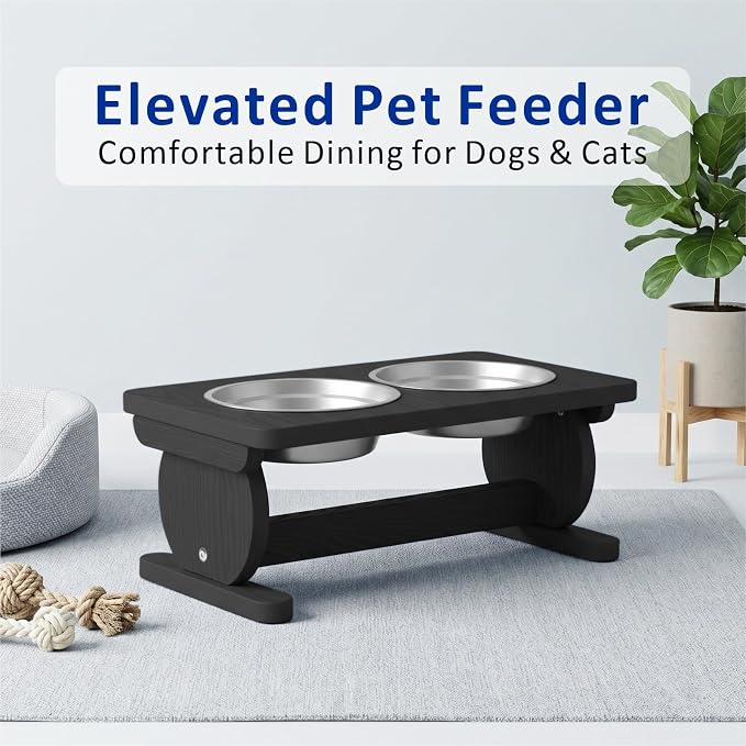 Raised Dog Bowl Stand for Small Sized Breed, Feeding Station with 21 oz 2 Stainless Steel Bowls & Licking Plate,Dog Food Bowl Black - Image 7