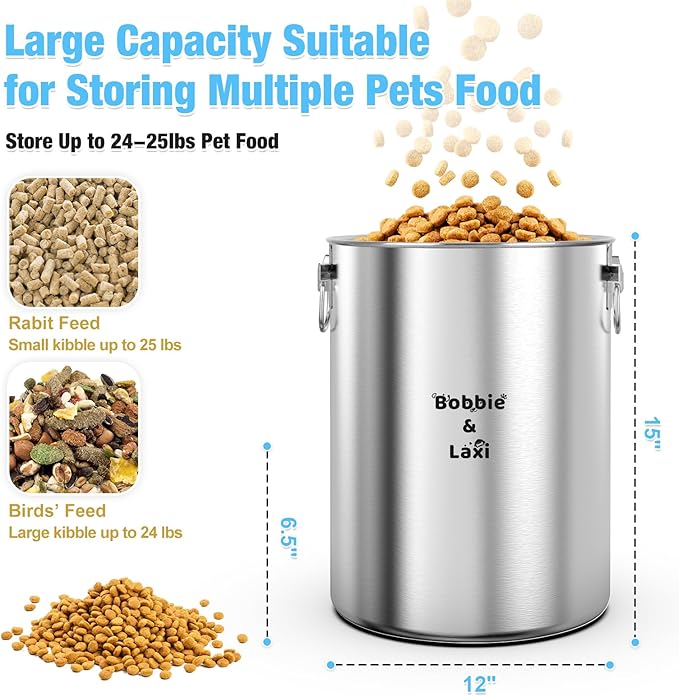 25 Lbs Large Stainless Steel Dog Food Storage Container with Lids Airtight to Keep Food Fresh, Metal Pet Food Bin Claw Handle Easy Clean & Use for Big Dog Multiple Pet, Long-Lasting Cat Food Storage - Image 3