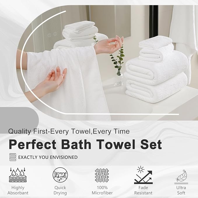 4 Piece Extra Large Bath Towel 35"x70" Oversized Bath Sheet White Bath Towel Set for Bathroom Ultra Soft Cozy Highly Absorbent Quick Dry Bathroom Towel for Spa Gym Hotel,Shower Towel for Daily Use - Image 7