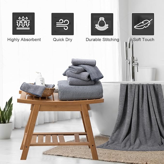 8-Piece Gray Bath Towels Set,2 Oversized Large Bath Towels Sheet,2 Hand Towels and 4 Washcloths - 600 GSM Soft Luxury Towel Set,Highly Absorbent Quick Dry Towel Collection for Bathroom,Hotel and Spa - Image 7