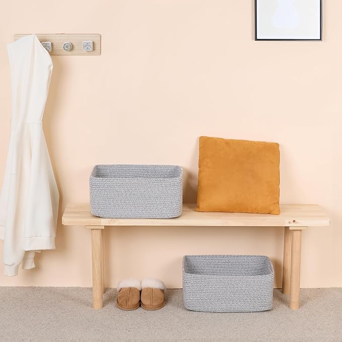 MiniArk Large Storage Baskets for Organizing, 17 x 13 x 7.5” Closet Shelf Baskets for Clothes Blanket Towels, Baby Nursery, Toy Bins Box, Woven Rope Baskets, 4 Packs Mixed Grey - Image 6