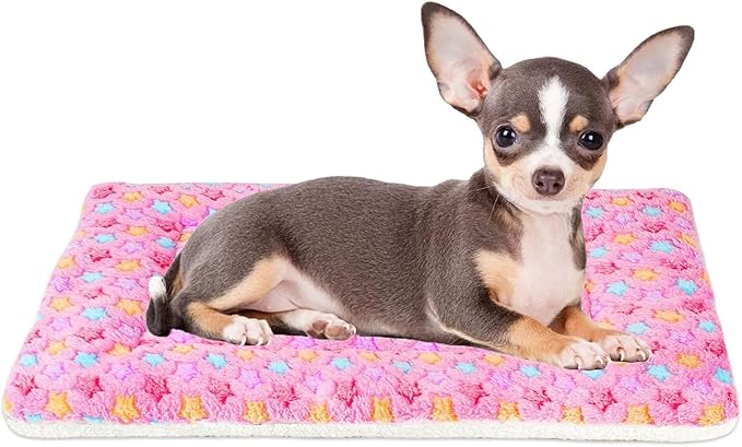 Mora Pets Dog Bed Crate Pad Ultra Soft Pet Bed with Cute Star Print Washable Crate Mat for Large Medium Small Dogs Reversible Fleece Dog Crate Kennel Mat Cat Bed Liner 21 x 12 inch Pink by MoraPets