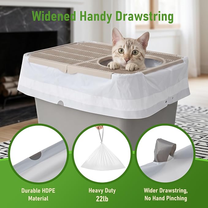 ZOMISIA Top Entry Cat Litter Box Liners - 20 Count 38" x 24" Litter Bags | Cat Litter Pan Liners with Drawstring, Extra Thick, Tear Resistant Heavy Duty, Easy Clean up for Litter Tray, Unscented - Image 4