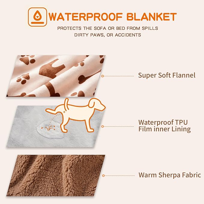 Waterproof Dog Blankets Pet Blanket, 30"x40" Cat Blanket for Indoor Cats, Soft Fluffy Sofa Car Bed Protector, Reversible Sherpa Fleece Puppy Blanket for Small Medium Dogs(Beige-House) - Image 3