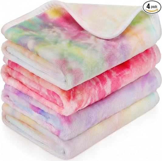 Tatuo 4 Pack Fleece Dog Blankets for Puppy Cats Multi-Size Sleep Mat for Pet Guinea Pig Soft Washable Crate Bed Puppy Teething Toys Print Pattern Warm Blanket Indoor(Pastel,24 x 16 Inch,Tie Dye) by Tatuo