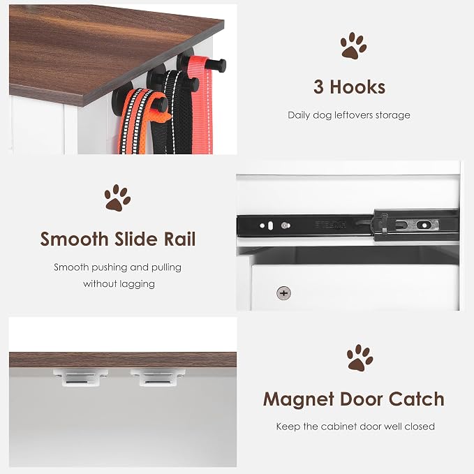 Dog Feeding Station Storage Cabinet: Pet Feeder Container Cabinet with 2 Hidden Raised Dog Bowls Drawers for Feeding & Watering Supplies - Image 5