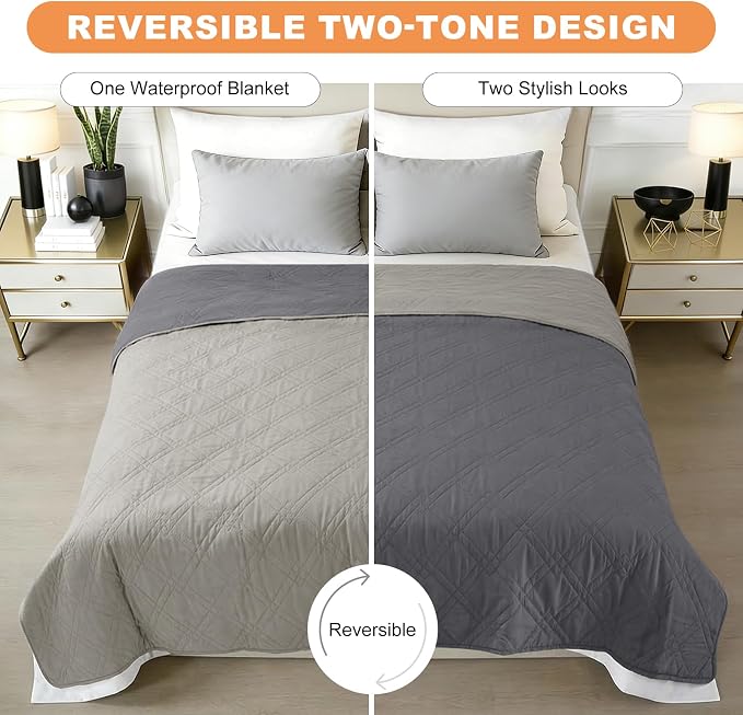 100% Waterproof Dog Bed Cover Pet Blanket 82"x92", 7-Layer Reversible Washable Bed Mat for Furniture Couch Sofa Car (Light Gray+Gray) - Image 3