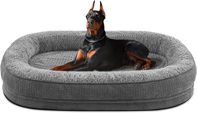 JOEJOY Orthopedic Dog Bed for Extra Large Dogs, XXL Egg-Crate Memory Foam Pet Bed with Bolster Sides, Waterproof Lining, Removable Washable Cover & Non-Slip Bottom, Grey by JOEJOY