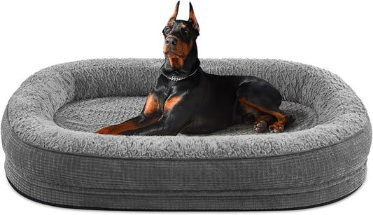 JOEJOY Orthopedic Dog Bed for Extra Large Dogs, XXL Egg-Crate Memory Foam Pet Bed with Bolster Sides, Waterproof Lining, Removable Washable Cover & Non-Slip Bottom, Grey by JOEJOY