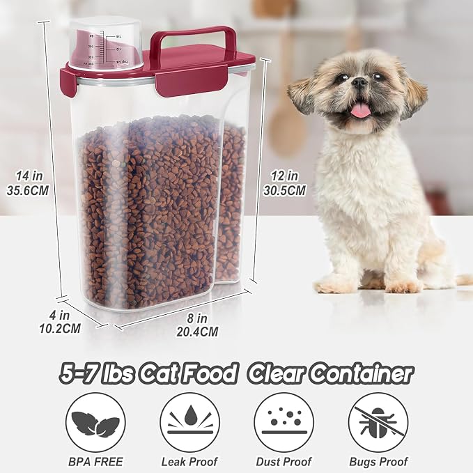 LEAWALK 5Lbs/6Qt Airtight Pet Storage Container For Cat Dog Bird Food and Keep Fresh, Translucent Body, Upgraded Large Nozzle for Easy Pouring With Handle Design Easy to Carry When Going 2pack - Image 2