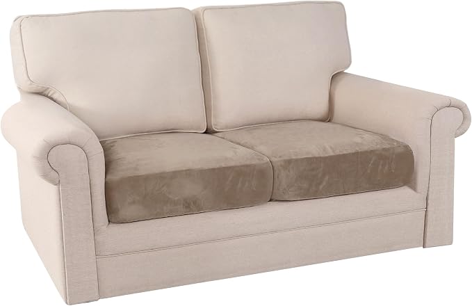 PrinceDeco Velvet Sofa Cushion Covers, Stretch Couch Cushion Covers for Individual Seat Couch Slipcover Sets Furniture Protector for Loveseat Sofa Cushion Width Up to 29.5", Taupe - Image 8