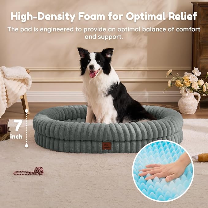 ChiXnuggle Orthopedic Dog Bed, Washable Cover, Faux Fur Bolster Pet Couch | waterproof,egg crate foam,non-slip bottom,for extra large dogs,grey,41*30*7,dog sofa - Image 5