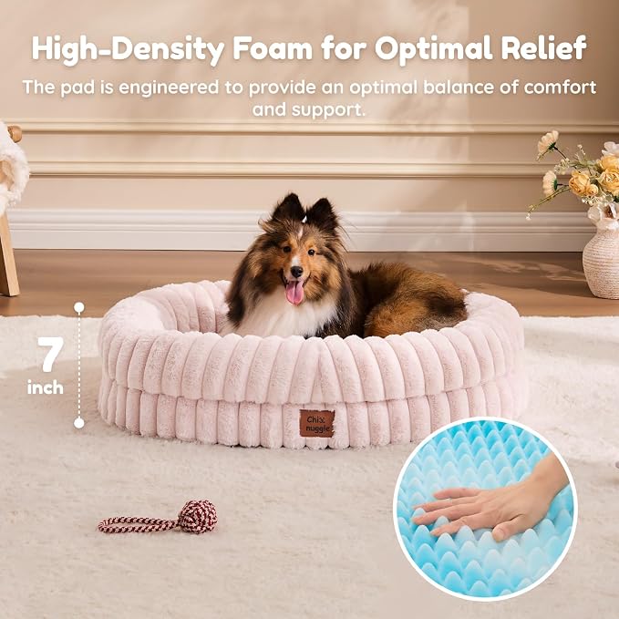 ChiXnuggle Orthopedic Dog Bed, Washable Cover, Faux Fur Bolster Pet Couch | waterproof,egg crate foam,non-slip bottom,for small medium dogs,pink,30*24*7,dog sofa,puppy bed - Image 5