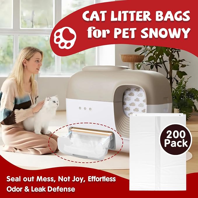200 Pcs Self-Sealing Drawer Cat Litter Bags for Pet Snowy + Cat Litter Box | Pre-Punched Holes Anti-Shifting, Thickened & Wear-Resistant, Leakproof Secure Liner, Lock Litter Odor, Quick Install - Image 2