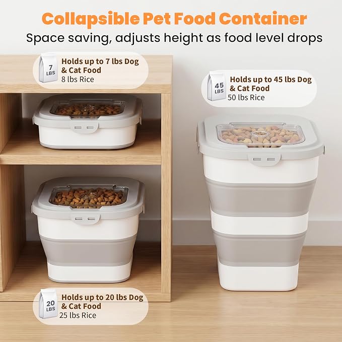 40 Lbs Dog Food Storage Container, Collapsible Cat Food Container | Airtight Pet Food Storage Containers with Wheels, Clear Window, 2 Measuring Cup, Scoop, BPA Free for Rice, Flour, Bird Seed - Image 2