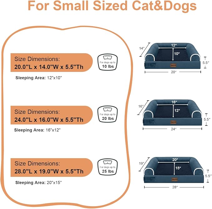 NANUYA Orthopedic Dog Bed for Small Dogs, 24 x 16 Inch, Navy Blue | Egg crate foam for joint support, 3-sided bolster pet sofa, waterproof lining, washable cover, and non-skid base - Image 6