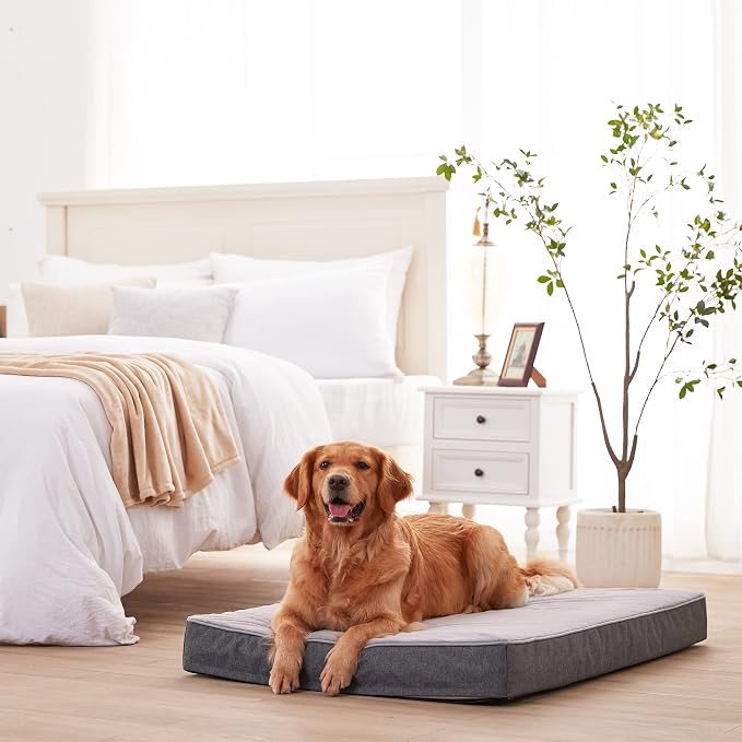 Orthopedic Memory Foam Dog Bed for Large Dogs, Cooling Gel Dog Crate Mat with Removable Washable Cover & Non-Slip Bottom, Ideal for Arthritic Dogs Up to 90lbs (Grey, X-Large: 41" x 29" x 4") - Image 2