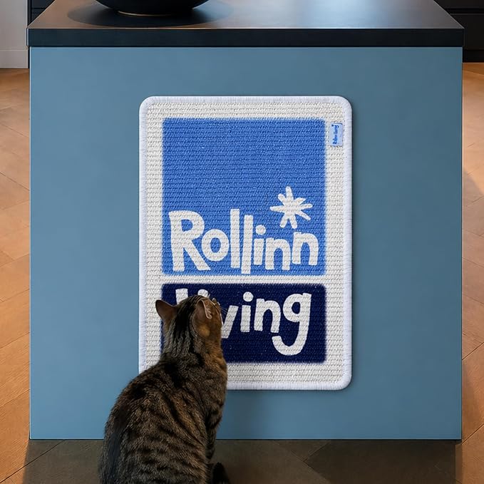 Medium Wall Mounted Sisal Cat Scratcher Mat Ocean Block by RollinnLiving