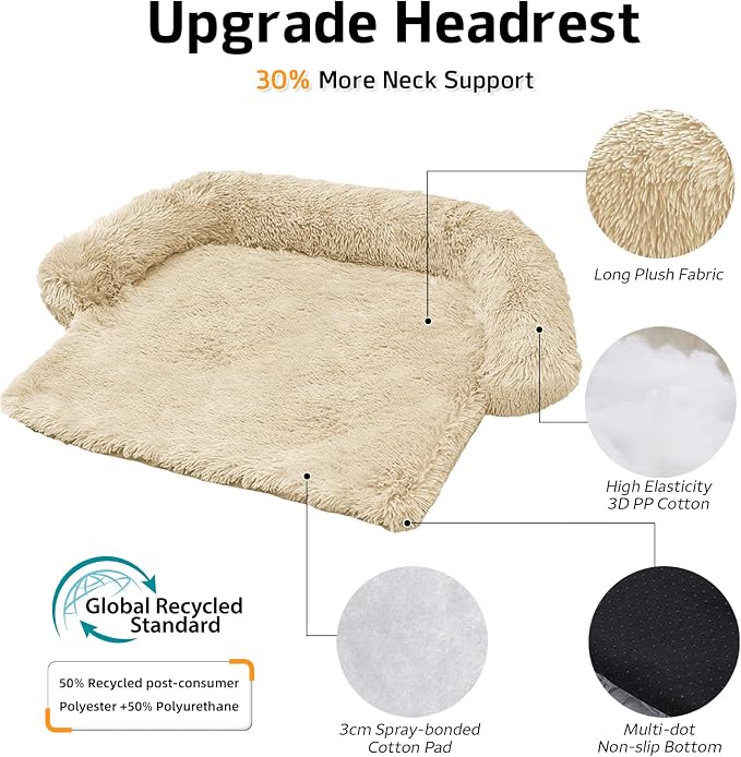 Calming Dog Bed Fluffy Plush Dog Mat for Furniture Protector with Removable Washable Cover for Large Medium Small Dogs and Cats (Small(35x31x5),Beige) - Image 2