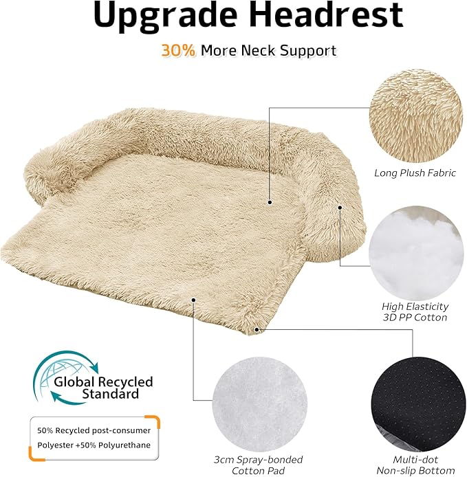Calming Dog Bed Fluffy Plush Dog Mat for Furniture Protector with Removable Washable Cover for Large Medium Small Dogs and Cats (Extra Large (53x39.3x6), Beige) - Image 2