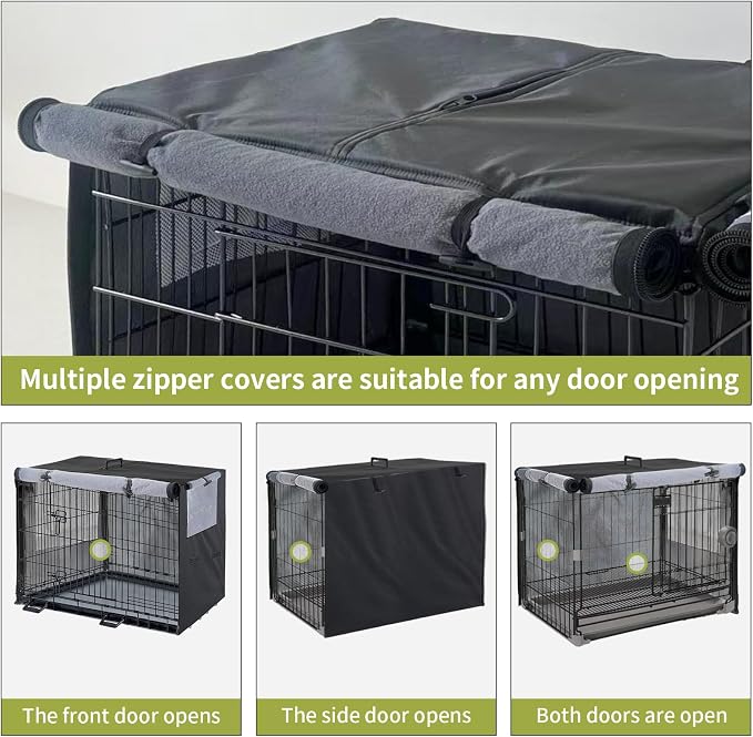 Dog Crate Covers 36 inch 1200D Built-in Anti-Freezing Felt for Outdoor | Pet And Small Dog Winter Anti-freeze Protection Dogs Crate Cover for 36 Inch Metal Wire Dog Crate - Only cover (Black) - Image 2