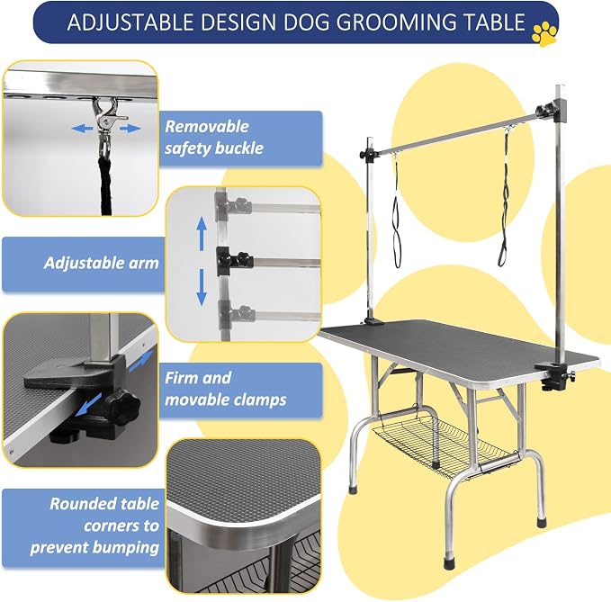 ROOMTEC 46" Dog Grooming Table,Foldable Home Pet Bathing Station with Adjustable Height Arm/Noose/Mesh Tray - Image 5