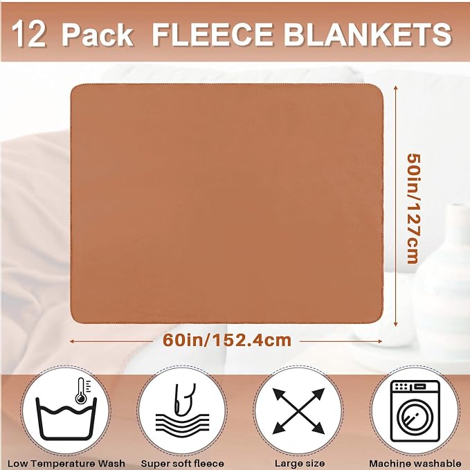 Newwiee 12 Pcs Bulk Fleece Throw Blankets 50'' x 60'' Oeko-tex Standard 100 Certified for Outdoor Wedding Guest Blankets Donation Homeless Sleepover Lap Pet Sofa, All Seasons Use (Rust Red) - Image 2