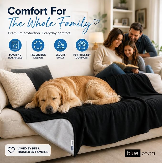 Waterproof Blanket | Machine Washable Dog Bed Cover | Waterproof Pet Blanket for Couch, Bed & Car | Cat & Dog Blankets for Large Dogs, Pets & Adults | Travel Size - 65x50in Black - Image 8