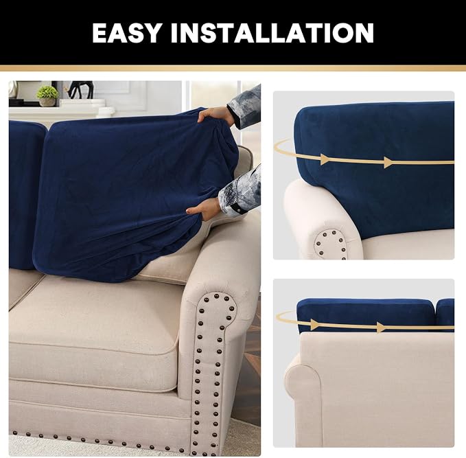 PrinceDeco Sectional Couch Covers Velvet Cushion Covers for Sectional Couch Washable Cushion Covers for Sectional Sofa Pet Friendly Sectional Sofa Slipcovers(1 Chaise Back+ 3 Sofa Back,Navy) - Image 6