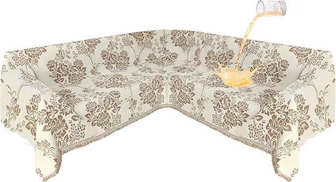 1OO% Waterproof Sectional Couch Covers for Dogs L Shaped Corner Sofa Cover Washable Chenille Sofa Slipcovers Blanket Modern Jacquard Pet Furniture Protector (91"x252", Khaki & Ivory White) by SYJOVIA